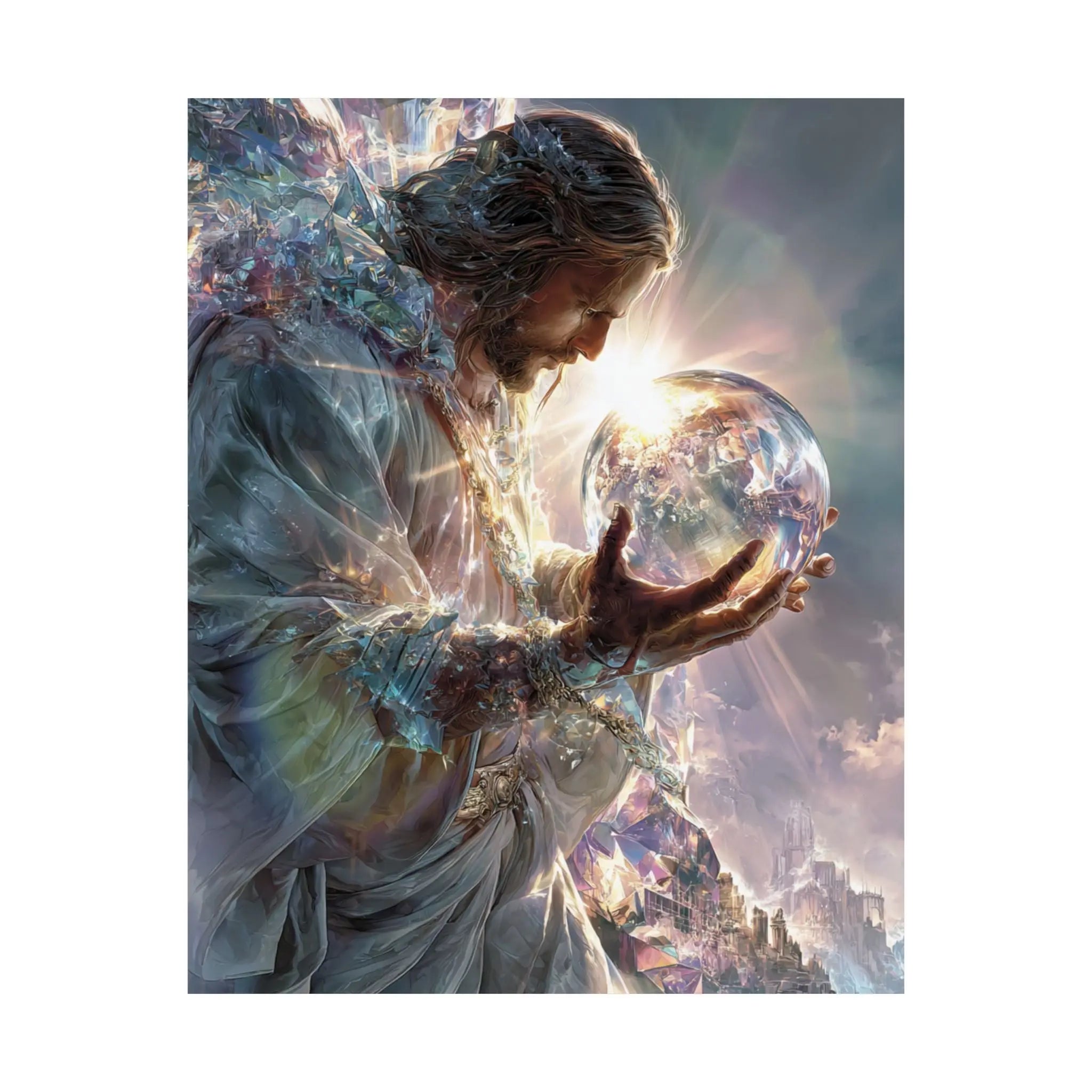 Jesus Holding the World Satin Poster — Spiritual Christian Wall Art Printify