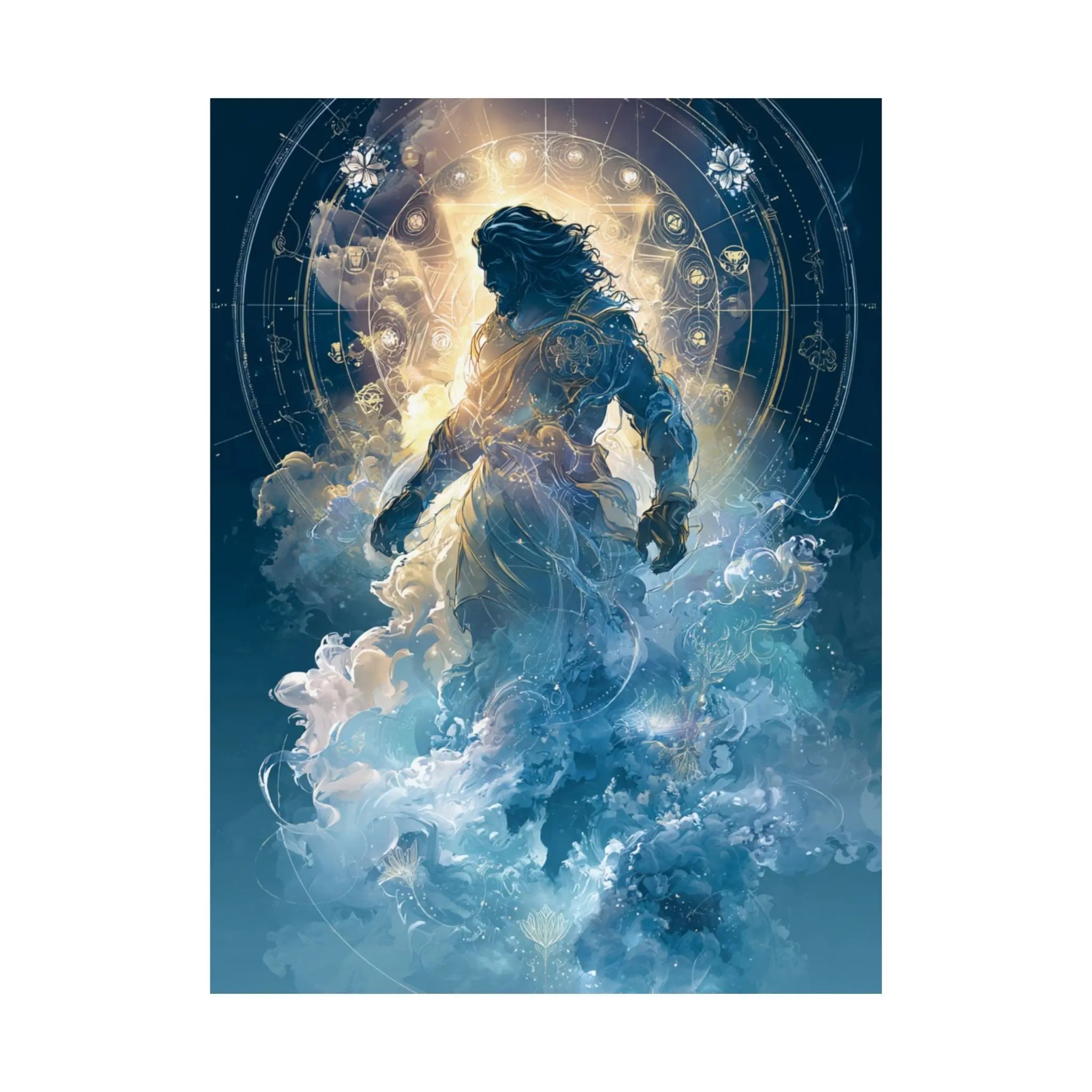 Celestial Guardian Poster — Ethereal God figure Satin Wall Art Printify