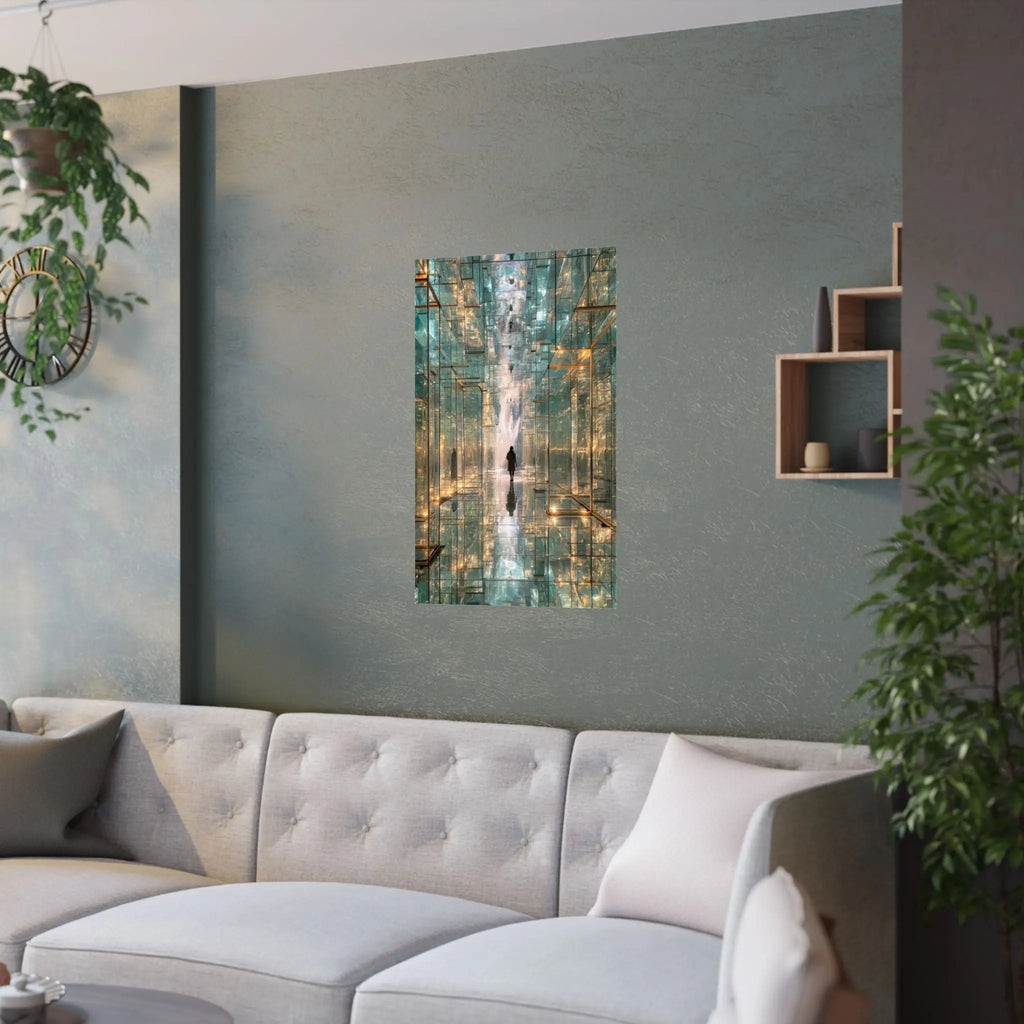 Mirrored Lightscape Satin Poster — Surreal City Reflection Wall Art Printify