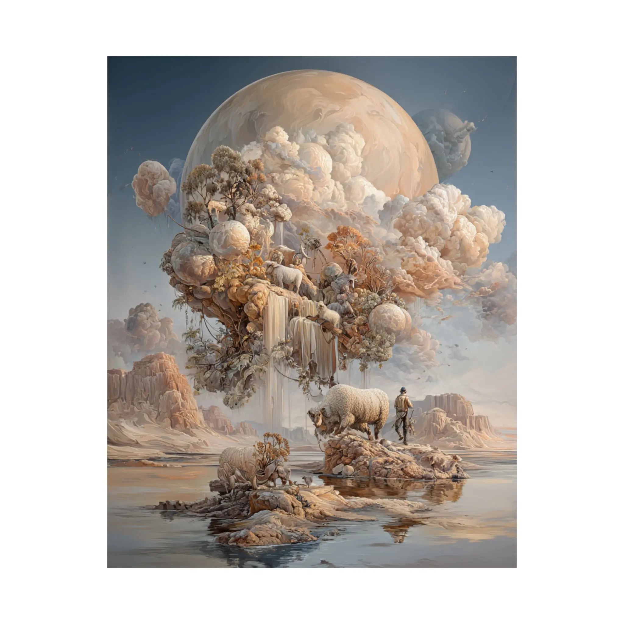 Dreamscape Moon Poster — Surreal Pastel Landscape Art Print Printify