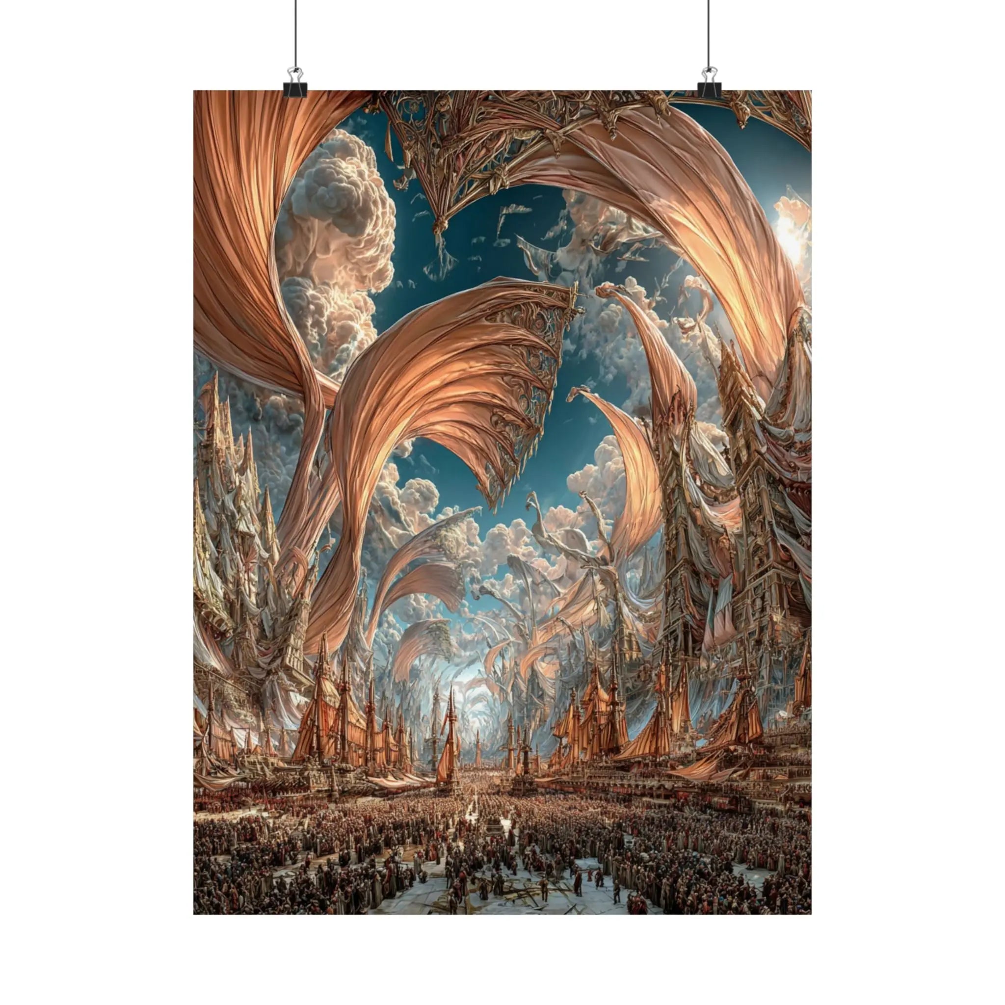 Surreal Cityscape Satin Poster — Dreamlike Bronze Canopy Art Print Printify