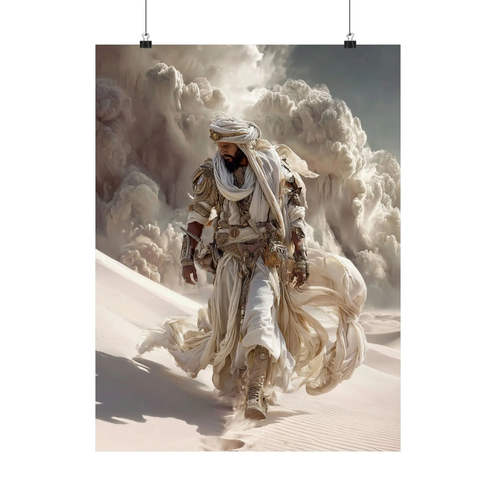 Desert Nomad Satin Poster — Dramatic Middle Eastern Wanderer Art Print Printify