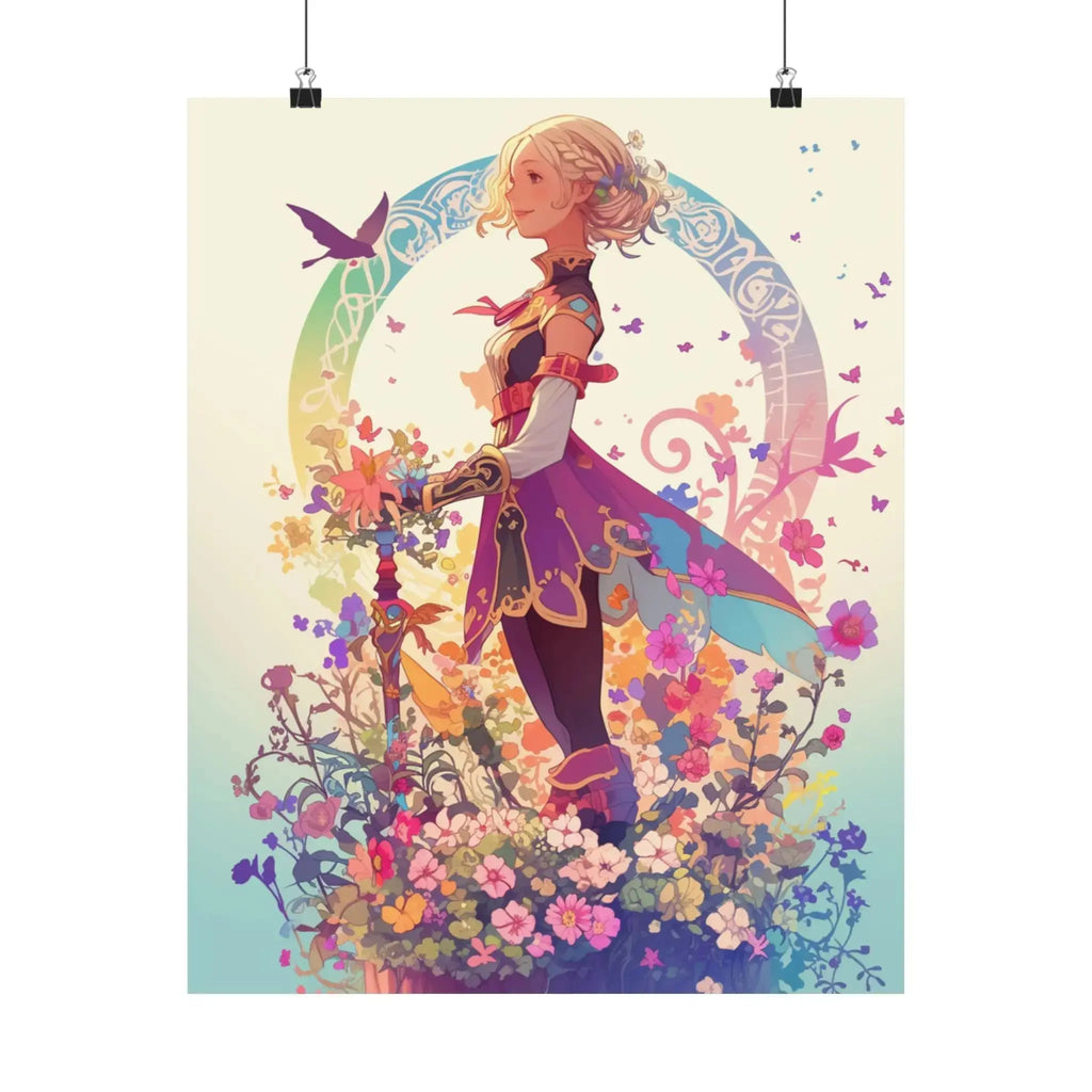 Satin Poster — Fantasy Girl in Floral Garden (210gsm) Printify
