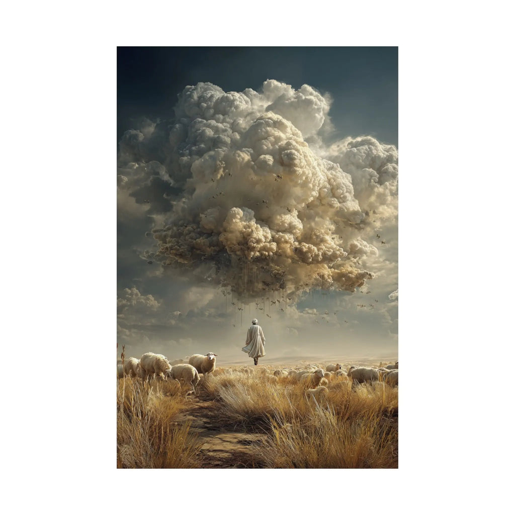 Surreal Shepherd & Cloudscape Satin Poster Printify