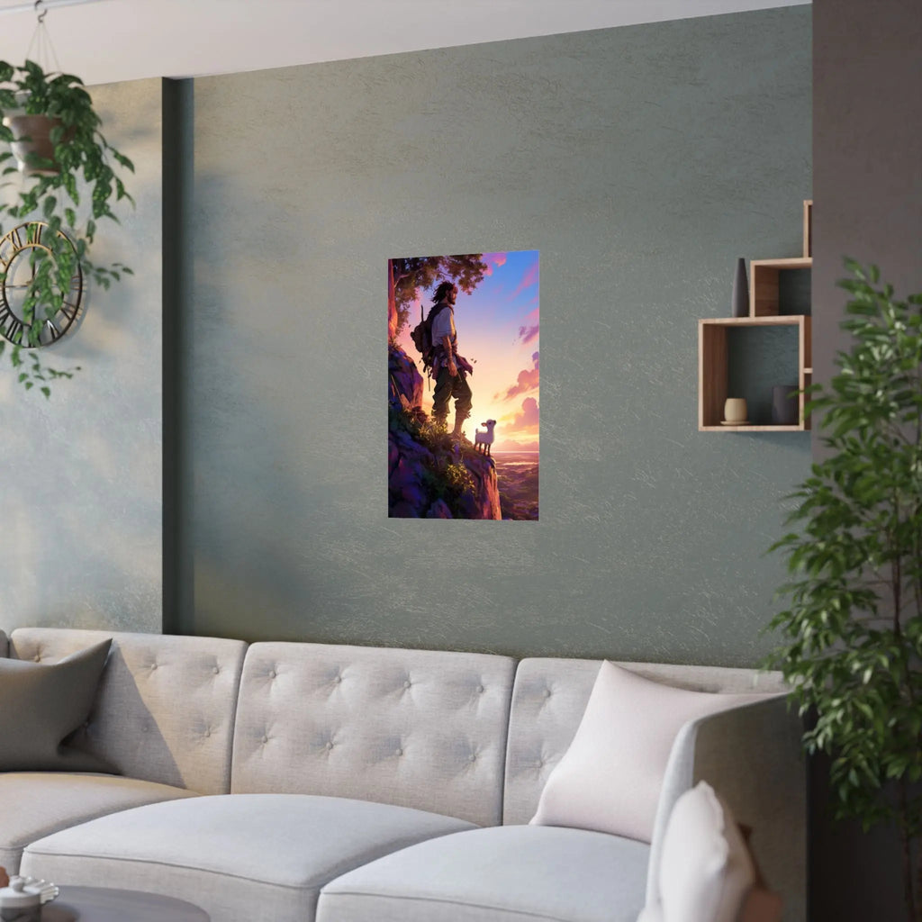 Satin Poster – Adventurer at Sunset Illustration (210gsm) Printify