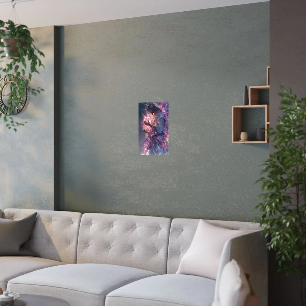 Satin Poster — Radiant Christ Holding Heart Illustration (210gsm) Printify