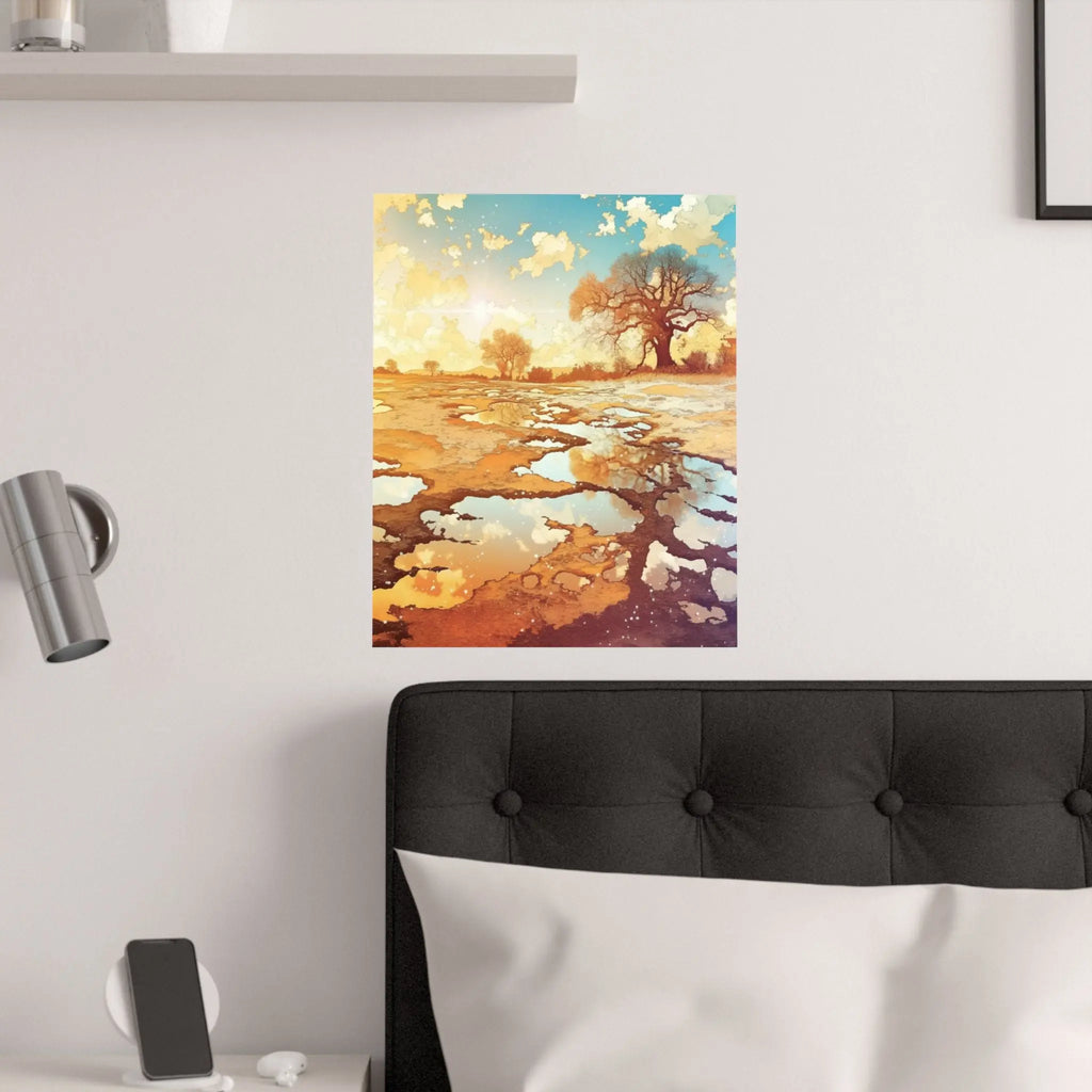 Satin Poster — Golden Sunset Landscape Art Print Printify