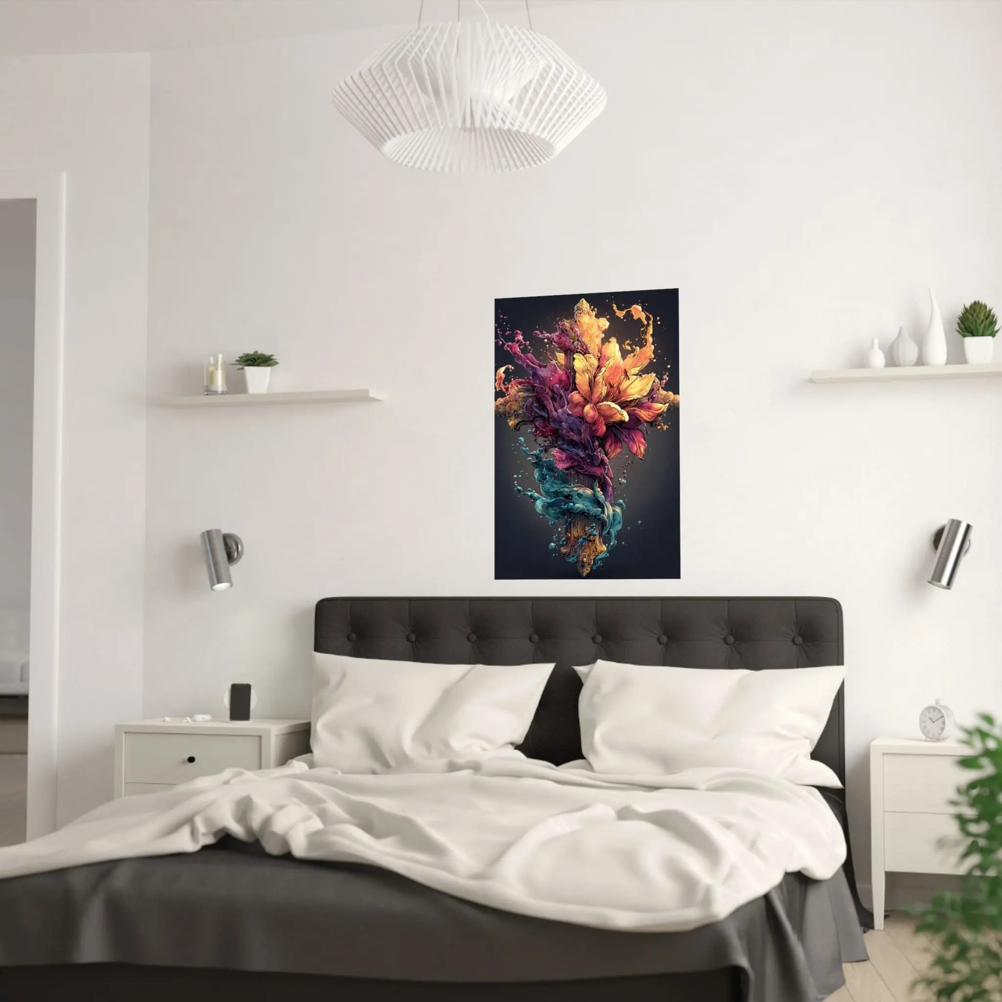 Satin Poster — Vibrant Floral Splash Art Print Printify