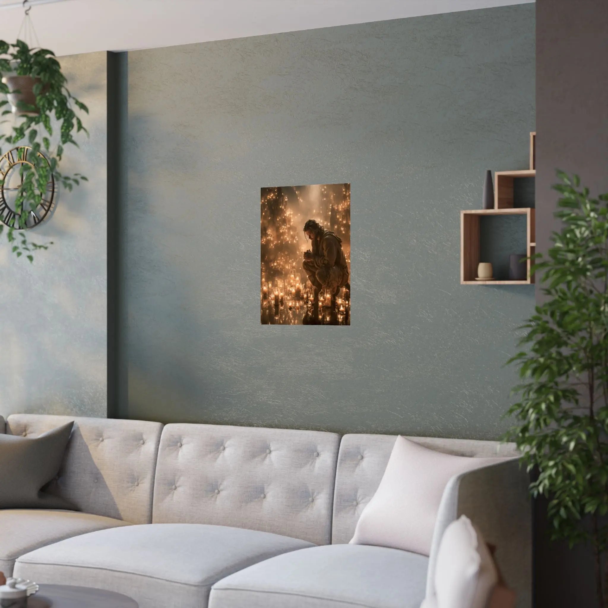 Satin Poster — Reflective Candlelight Prayer Wall Art Printify