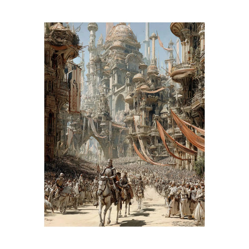 Fantasy City Parade Satin Poster — Epic Medieval Procession Wall Art 2 Printify