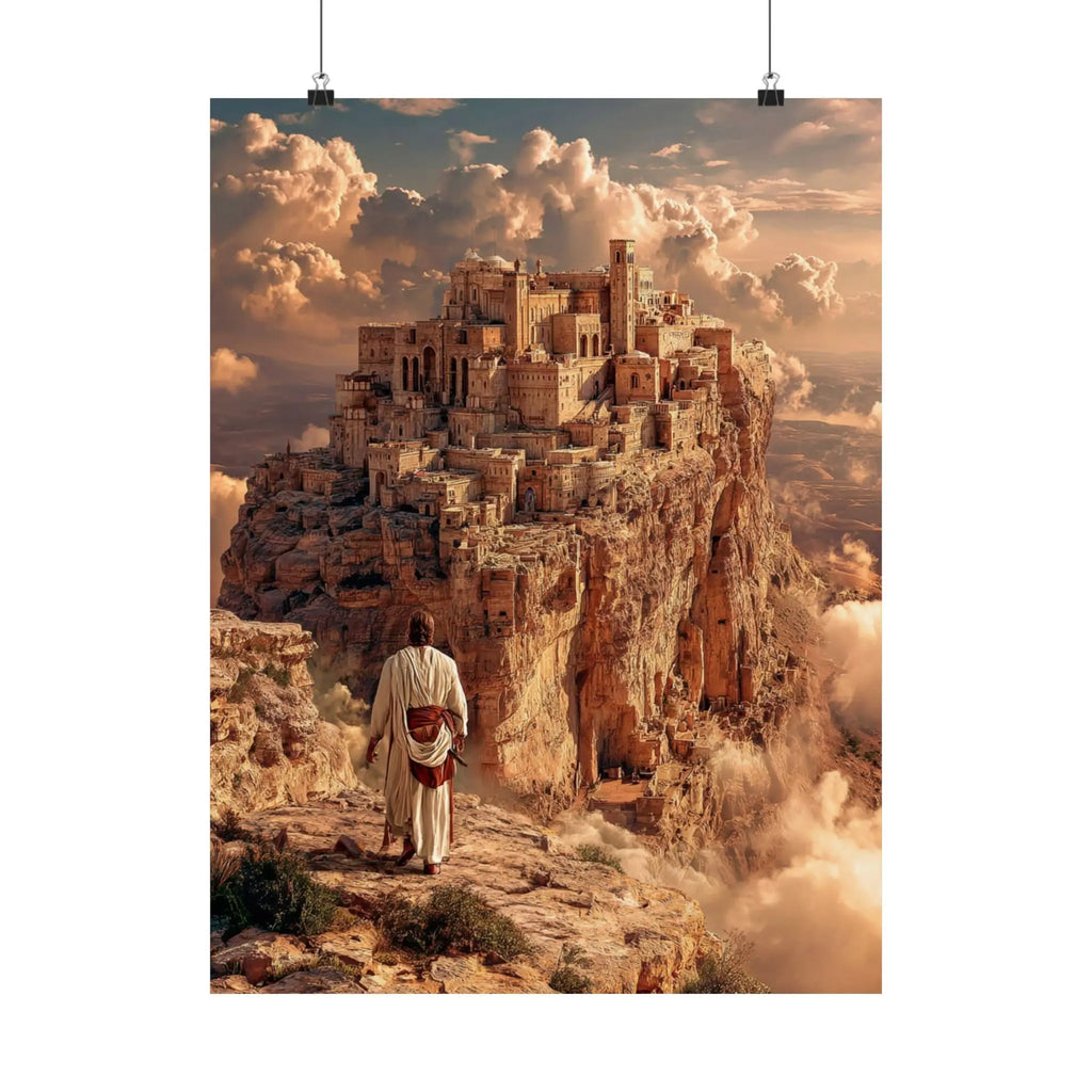 Satin Poster — Pilgrim Journey to Ancient Cliff City (210gsm) Printify