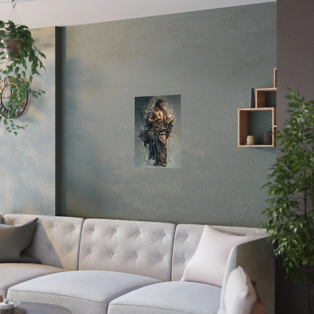Religious Jesus Heart Satin Poster – Dramatic Sacred Art Wall Print Printify