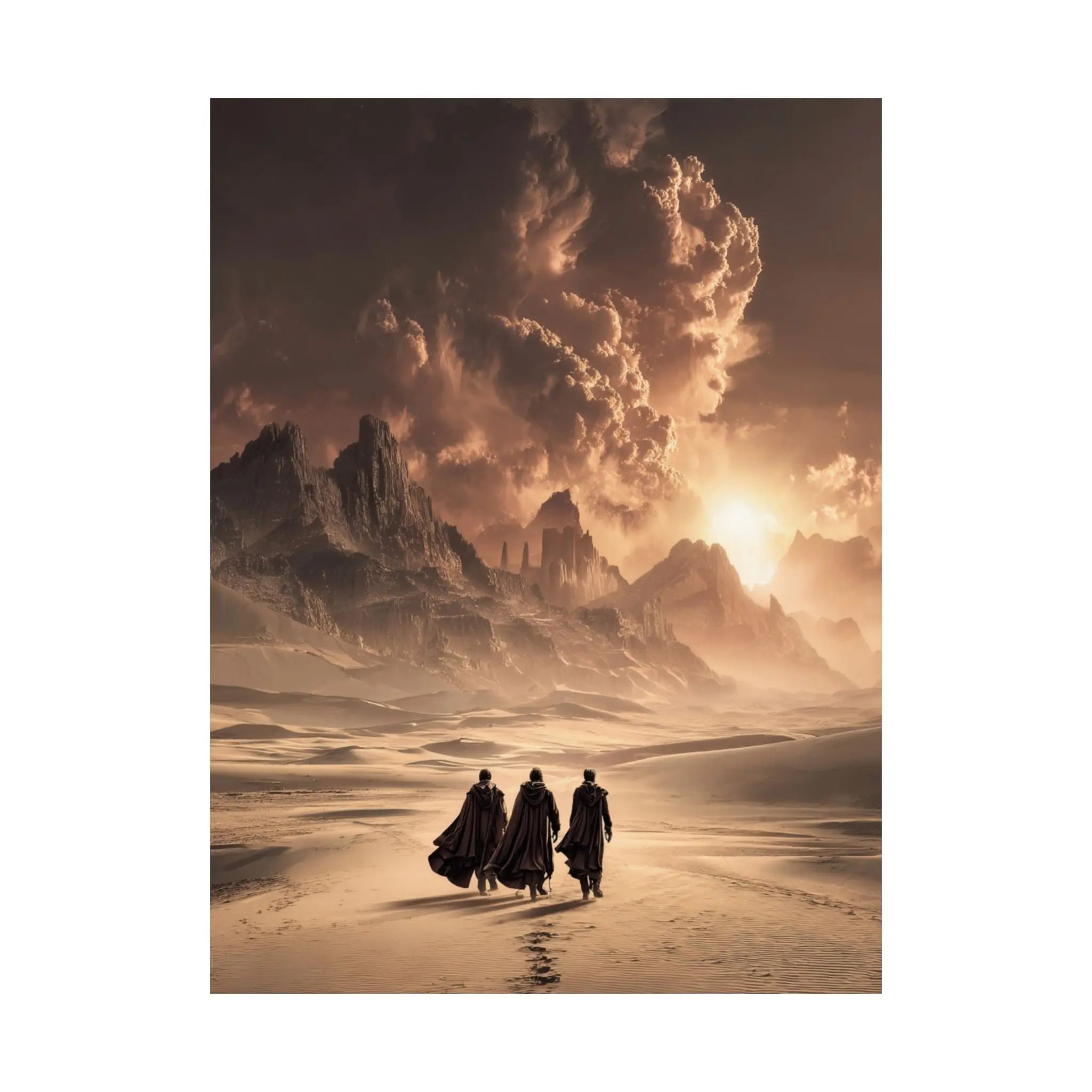 Satin Poster — Desert Pilgrims Fantasy Landscape Art Print Printify