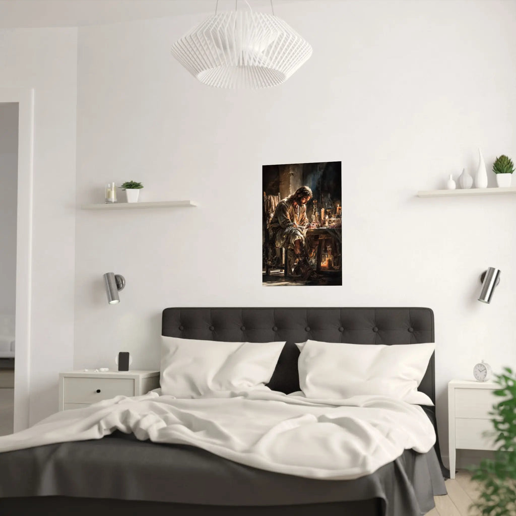 Satin Poster — Reflective Jesus Prayer Scene Artwork (210gsm) Printify