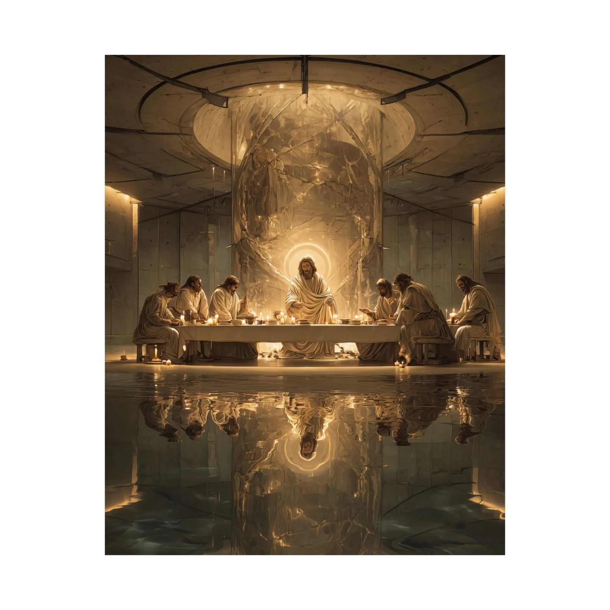 Satin Poster — Golden Last Supper Reflection Art Print (210gsm) Printify