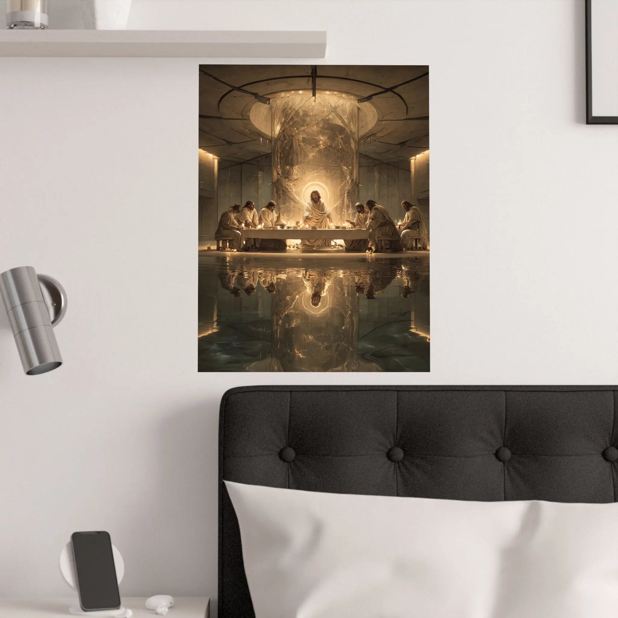 Satin Poster — Golden Last Supper Reflection Art Print (210gsm) Printify