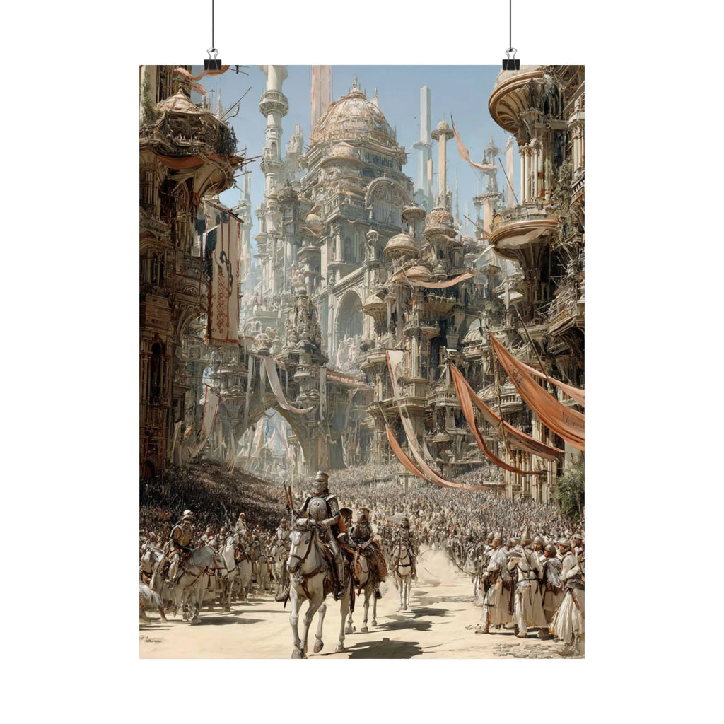 Fantasy City Parade Satin Poster — Epic Medieval Procession Wall Art 2 Printify