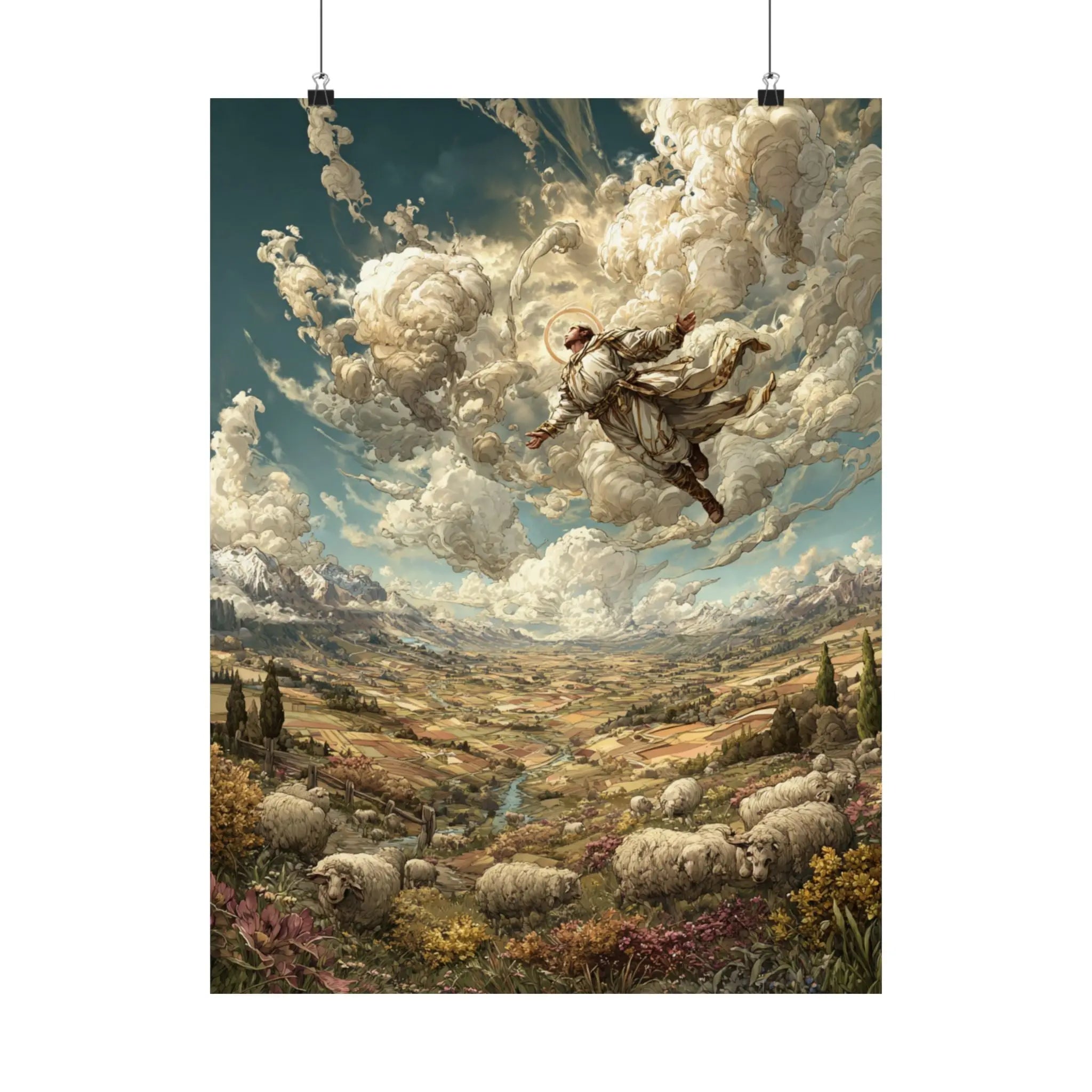 Satin Poster — Shepherd Ascending Fantasy Landscape Print (210gsm) Printify