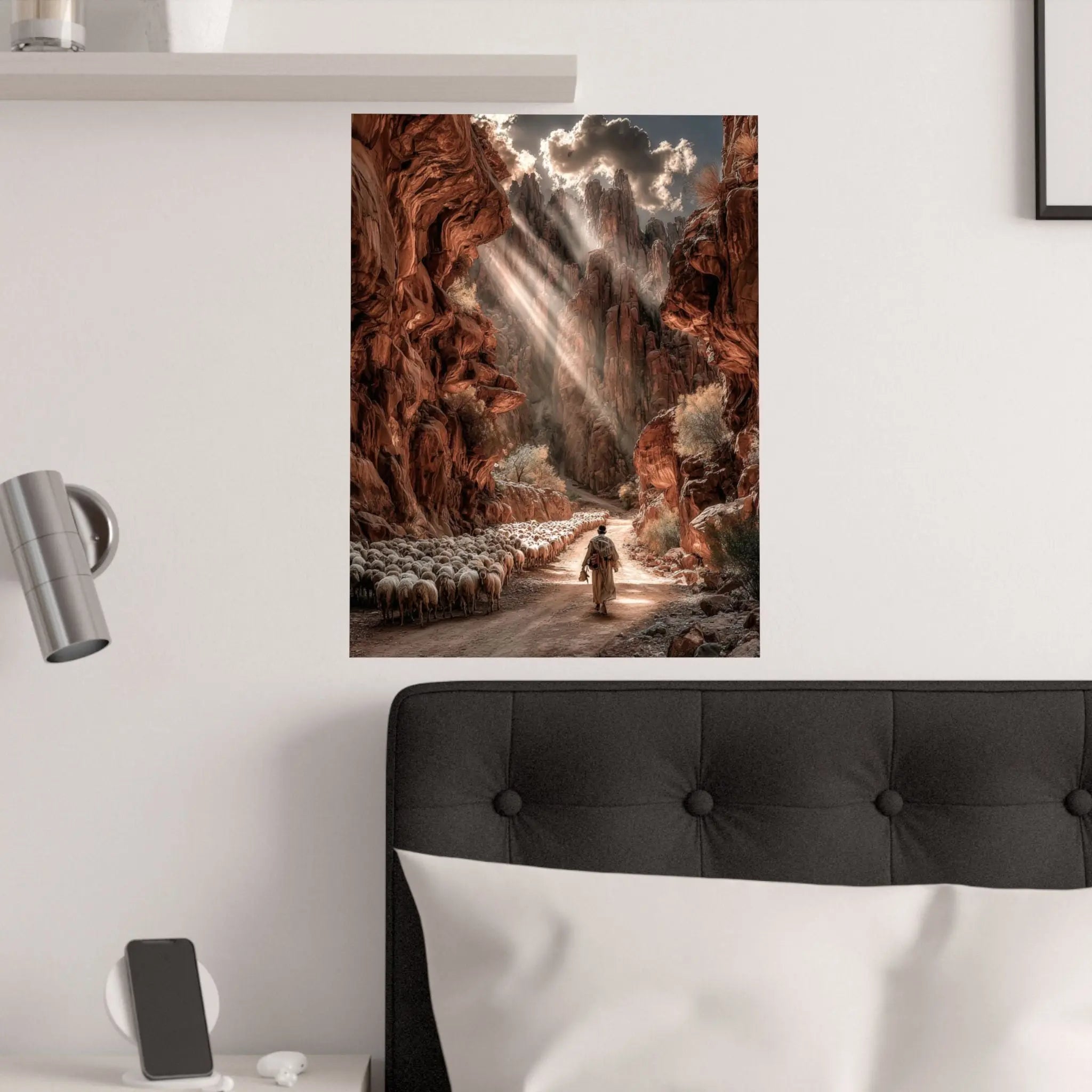 Satin Poster — Shepherd in Sunlit Canyon Art Print Printify