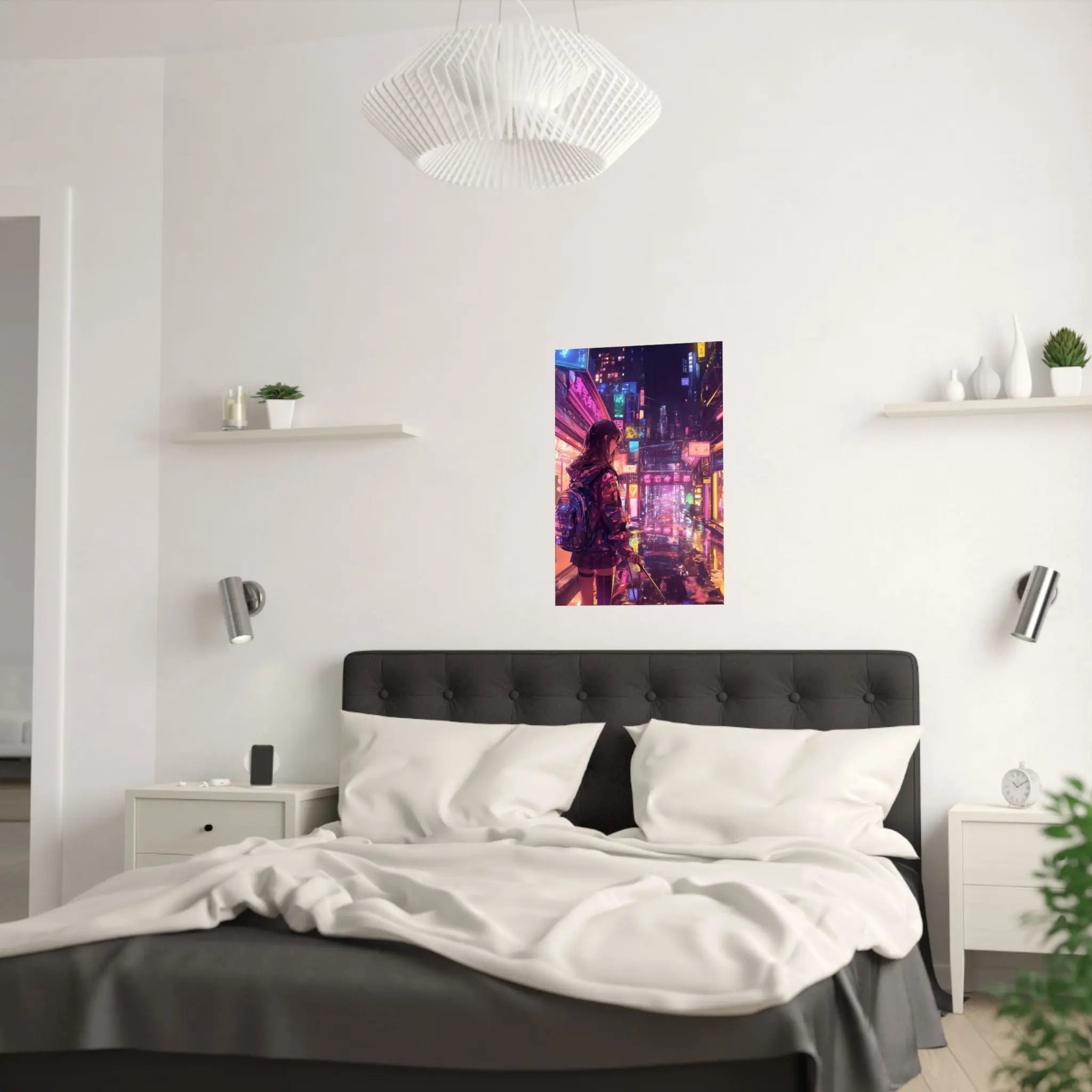 Satin Poster — Neon Cyber City Girl (210gsm) Printify