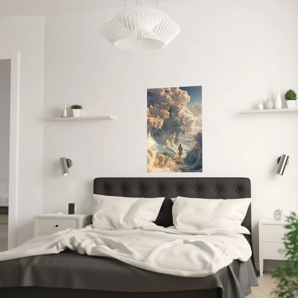 Satin Poster — Dreamy Stairway to the Clouds Wall Art Printify