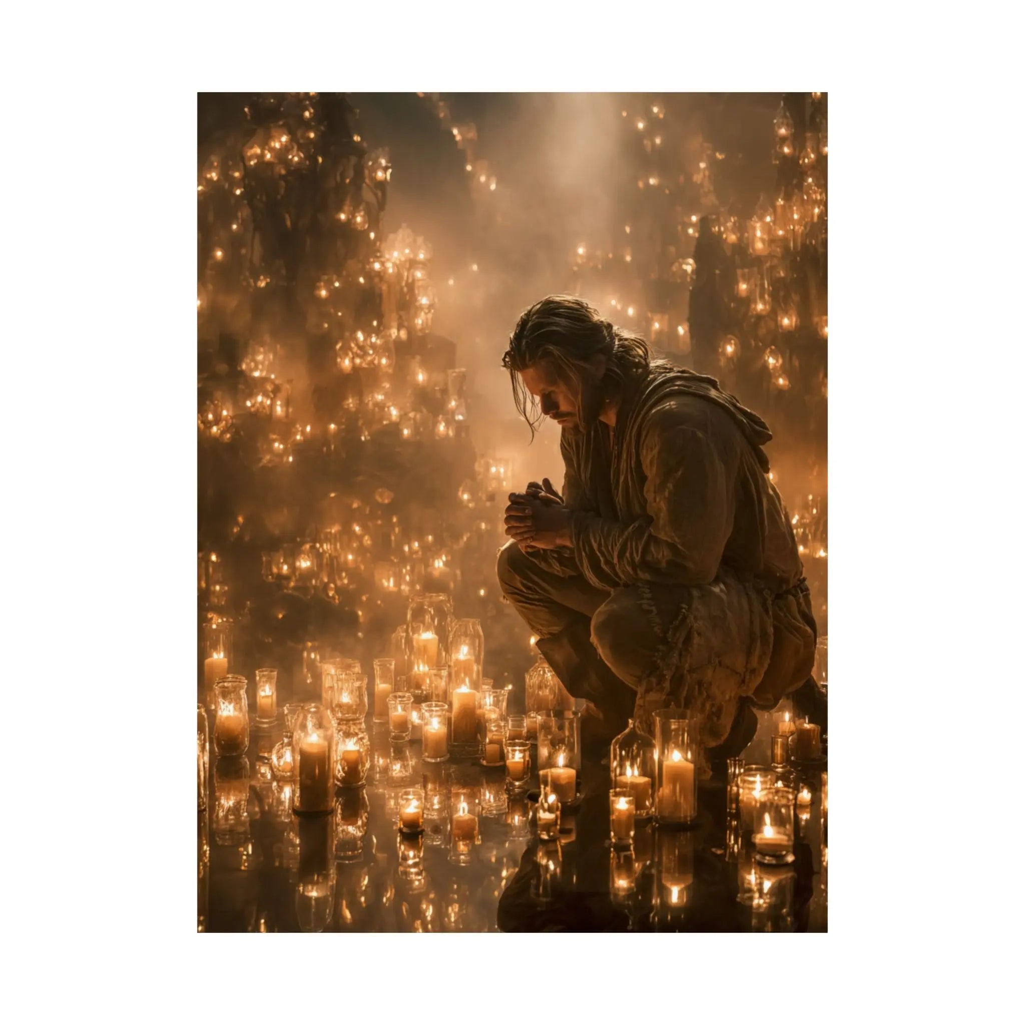 Satin Poster — Reflective Candlelight Prayer Wall Art Printify