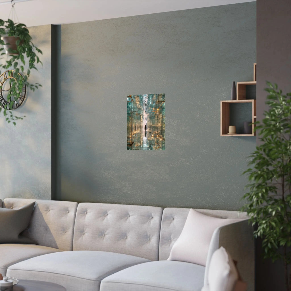 Mirrored Lightscape Satin Poster — Surreal City Reflection Wall Art Printify