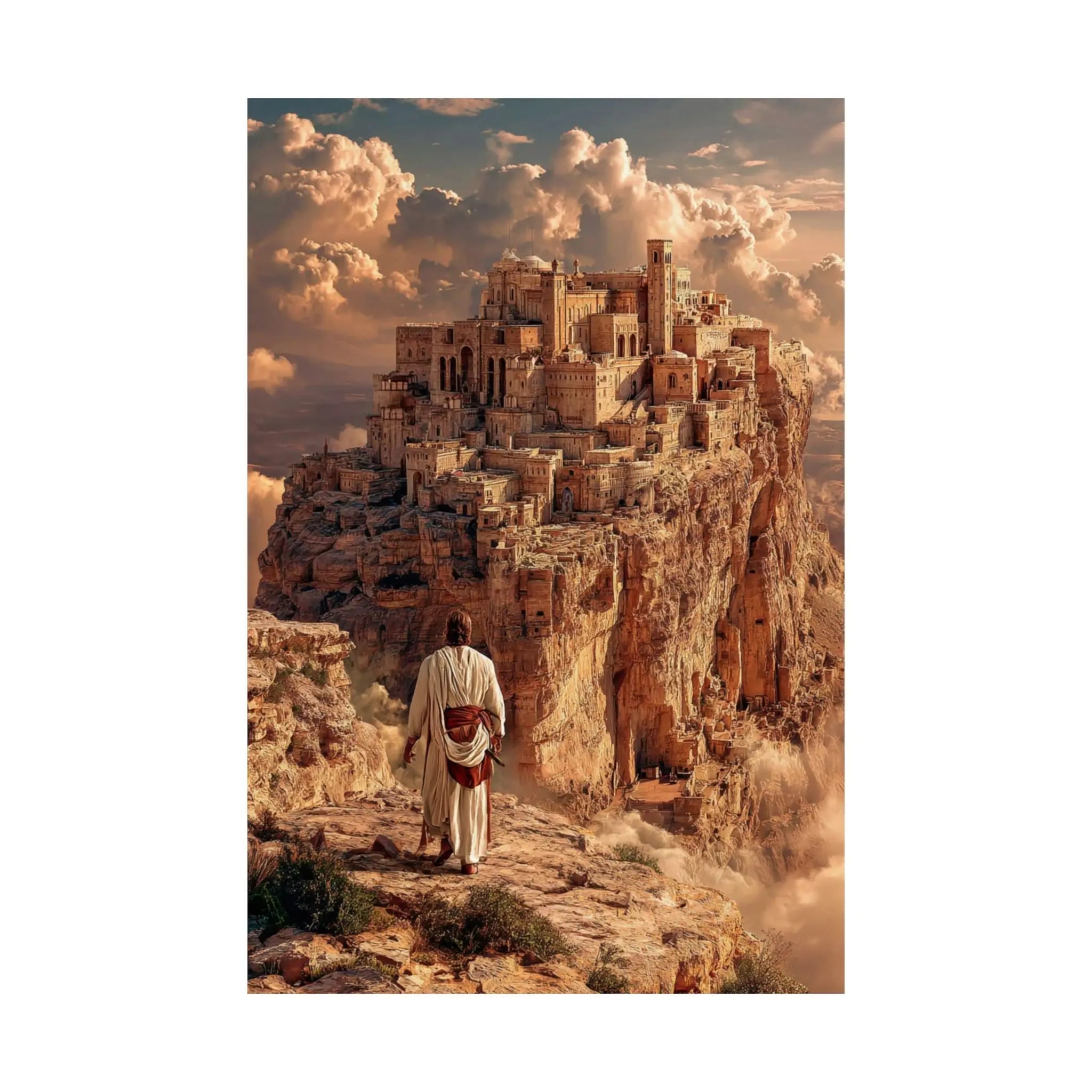 Satin Poster — Pilgrim Journey to Ancient Cliff City (210gsm) Printify