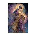 Religious Art Poster — Stained-Glass Saint Holding Orb Satin Print Printify