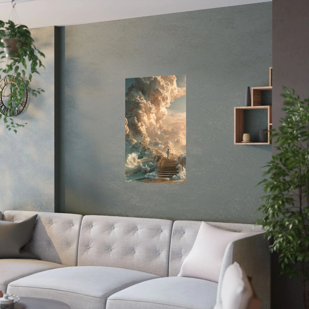 Satin Poster — Surreal Stairway to the Clouds Art Print Printify