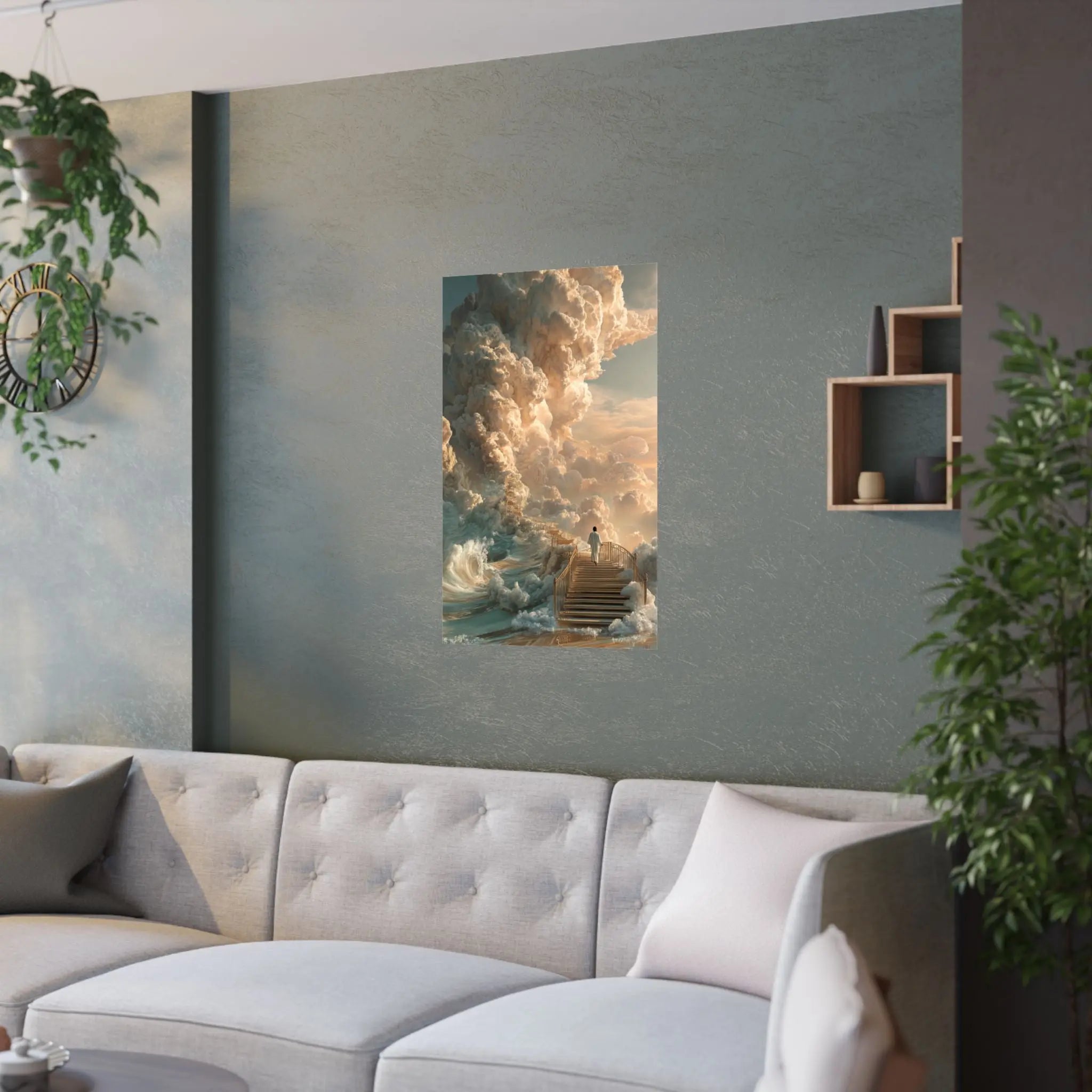 Satin Poster — Surreal Stairway to the Clouds Art Print Printify