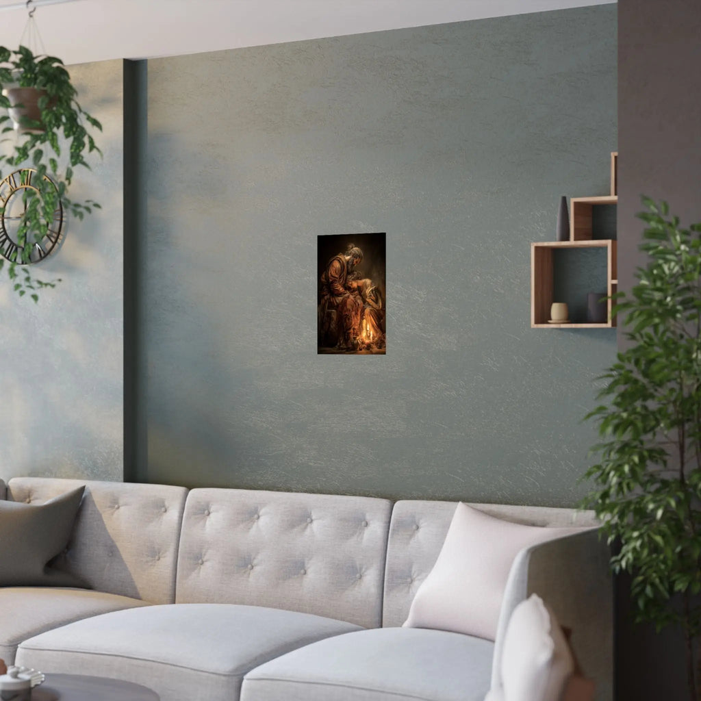 Satin Poster — Tender Candlelit Embrace Vintage Biblical Art Print Printify