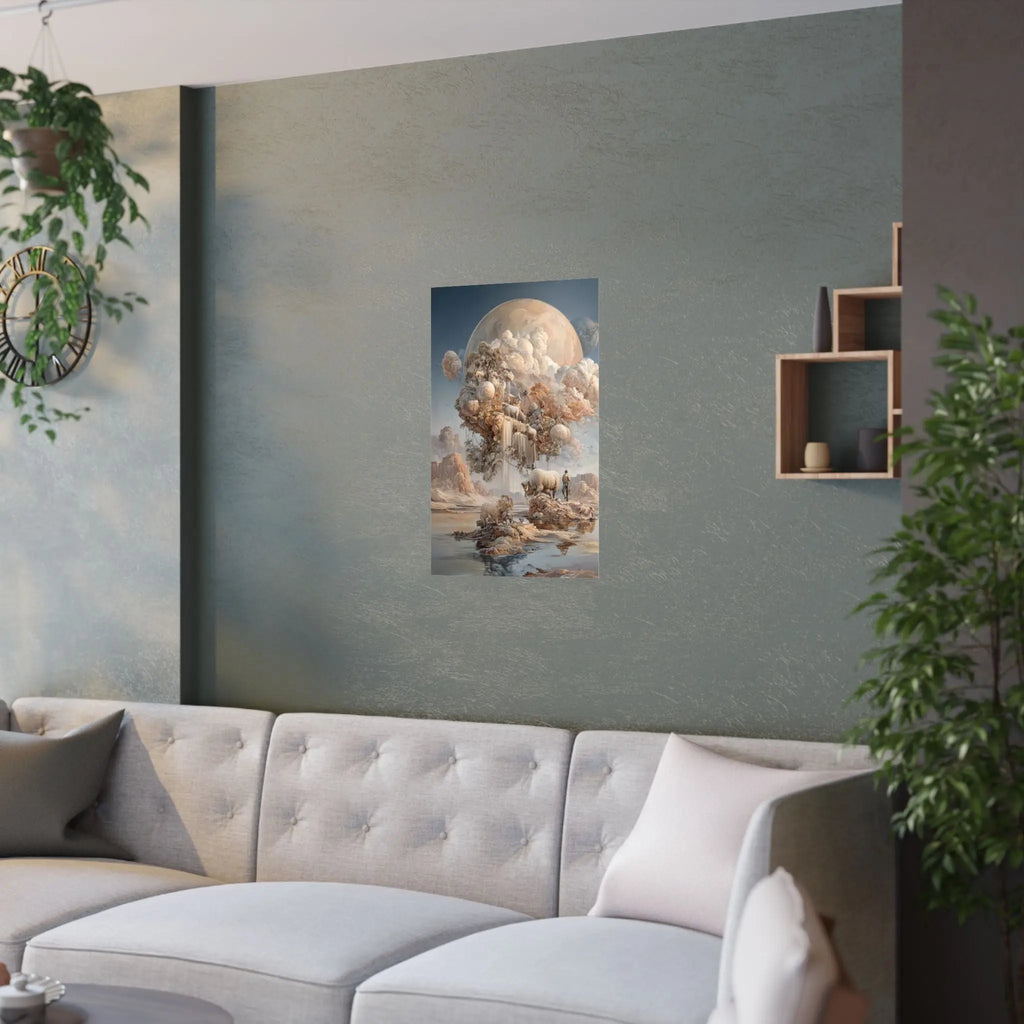 Dreamscape Moon Poster — Surreal Pastel Landscape Art Print Printify