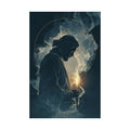 Jesus with Candle Satin Poster — Spiritual Religious Wall Art Printify