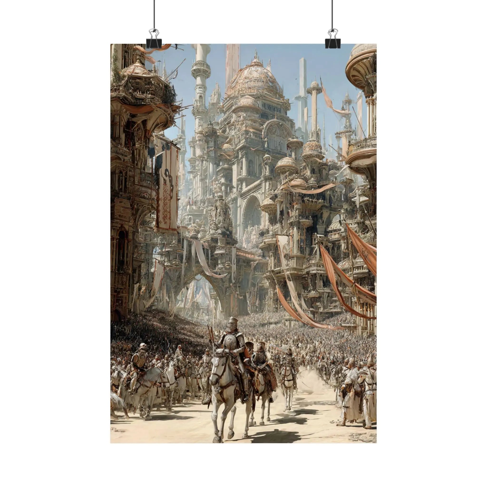 Fantasy City Parade Satin Poster — Epic Medieval Procession Wall Art 2 Printify