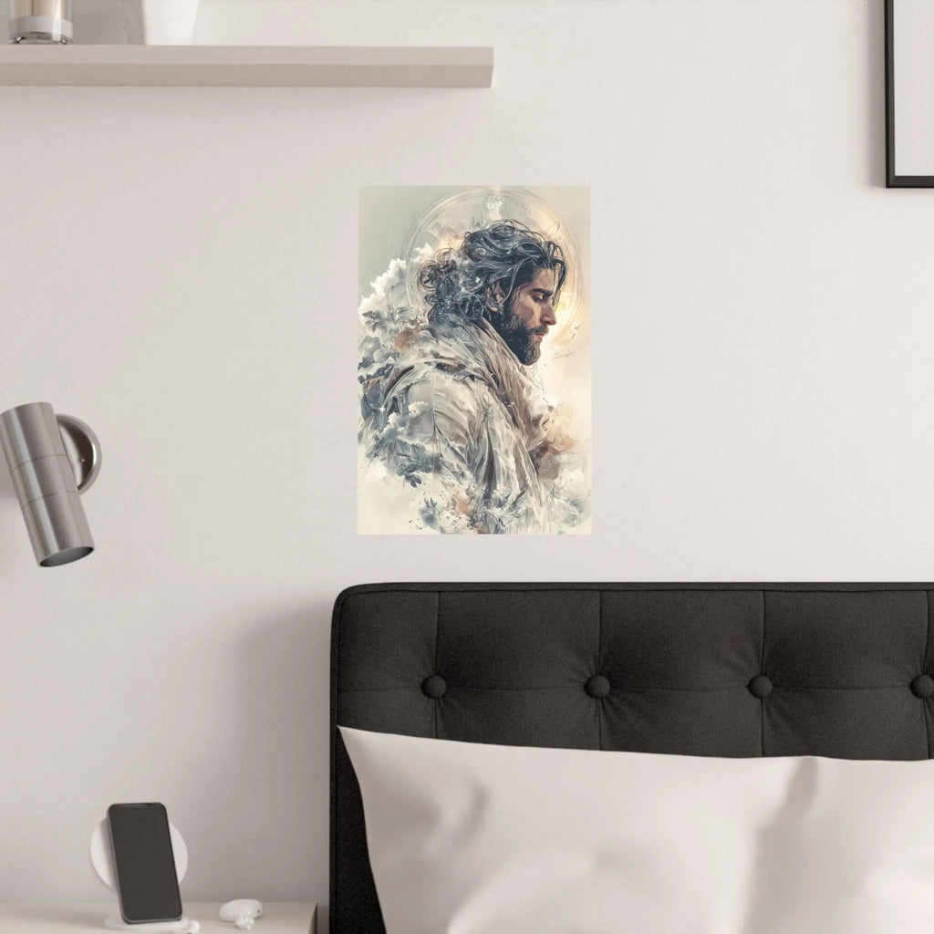 Satin Poster — Ethereal Jesus Portrait Art Print Printify