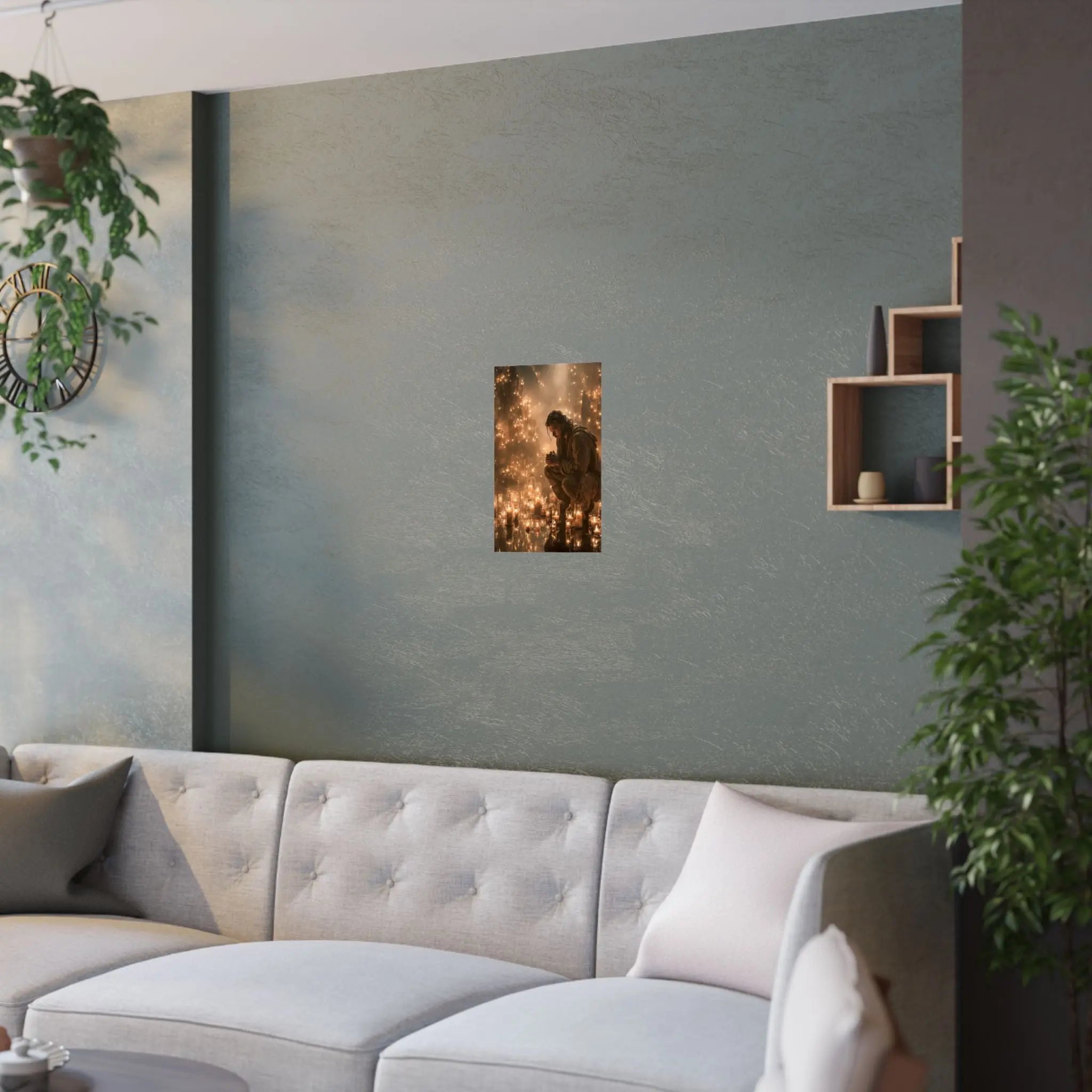 Satin Poster — Reflective Candlelight Prayer Wall Art Printify