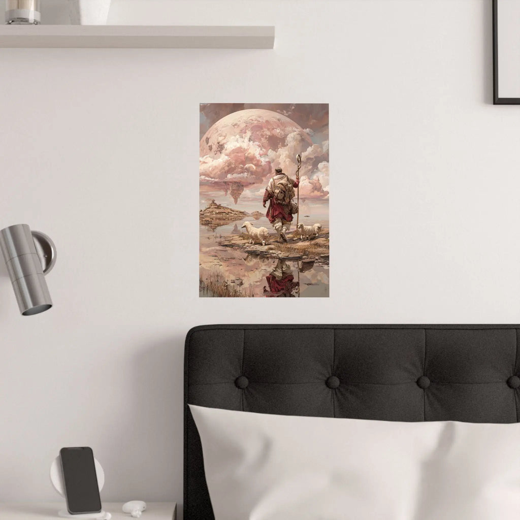 Shepherd of the Moon Satin Poster — Fantasy Landscape Art Print Printify
