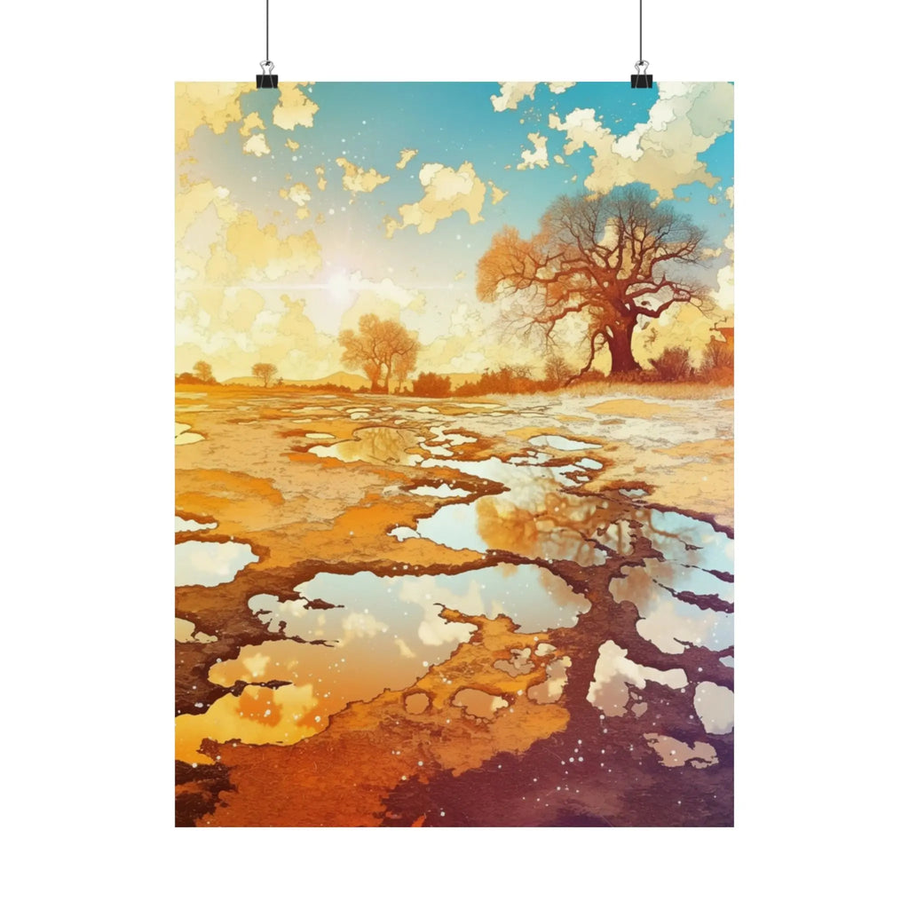 Satin Poster — Golden Sunset Landscape Art Print Printify