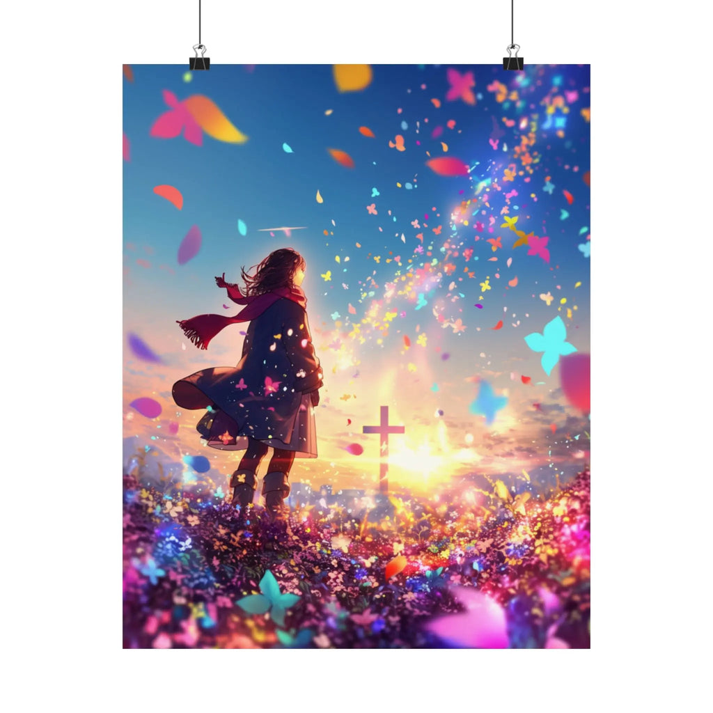 Satin Poster — Dreamscape Girl with Butterflies (210gsm Satin Print) Printify
