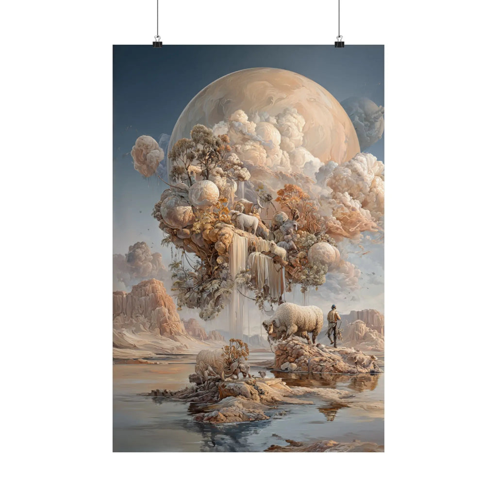 Dreamscape Moon Poster — Surreal Pastel Landscape Art Print Printify