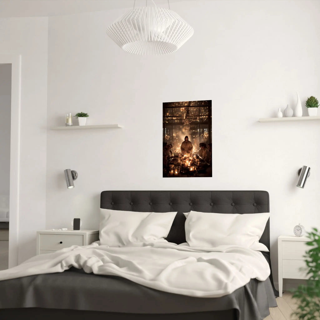 Satin Poster — Candlelit Dinner Scene Wall Art (210gsm) Printify