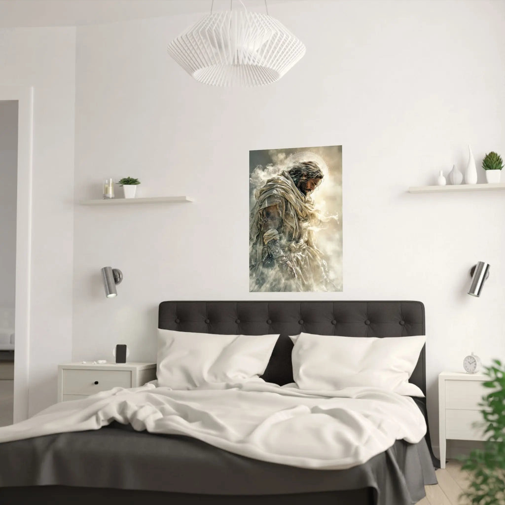 Satin Poster — Reverent Jesus Portrait Art Print (210gsm) Printify