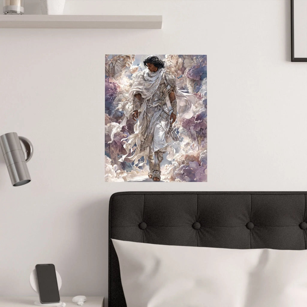 Angelic Figure Satin Poster — Ethereal Cloudscape Wall Art (210gsm) Printify