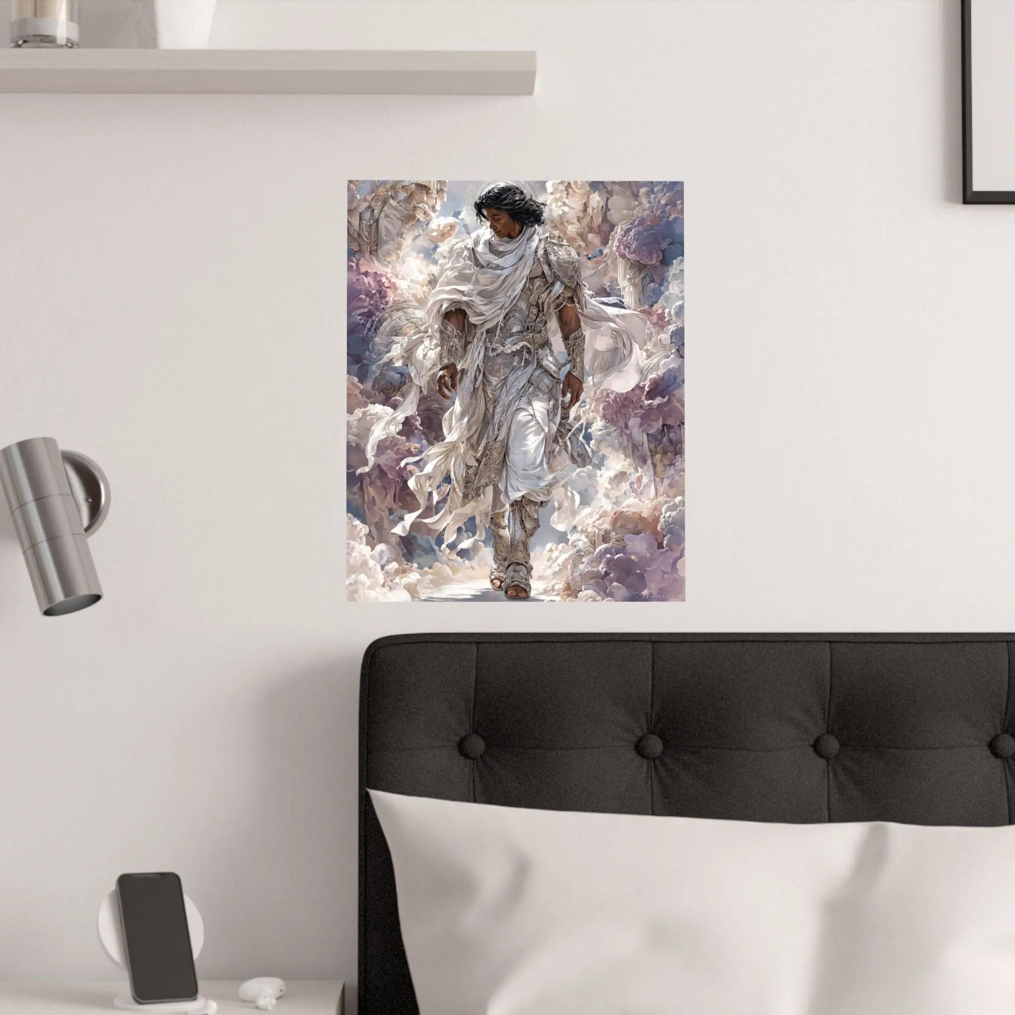Angelic Figure Satin Poster — Ethereal Cloudscape Wall Art (210gsm) Printify