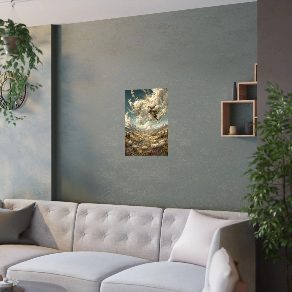 Satin Poster — Shepherd Ascending Fantasy Landscape Print (210gsm) Printify