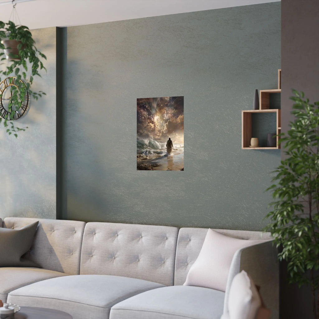 Satin Poster — Stormy Seascape with Jesus (210gsm) Printify