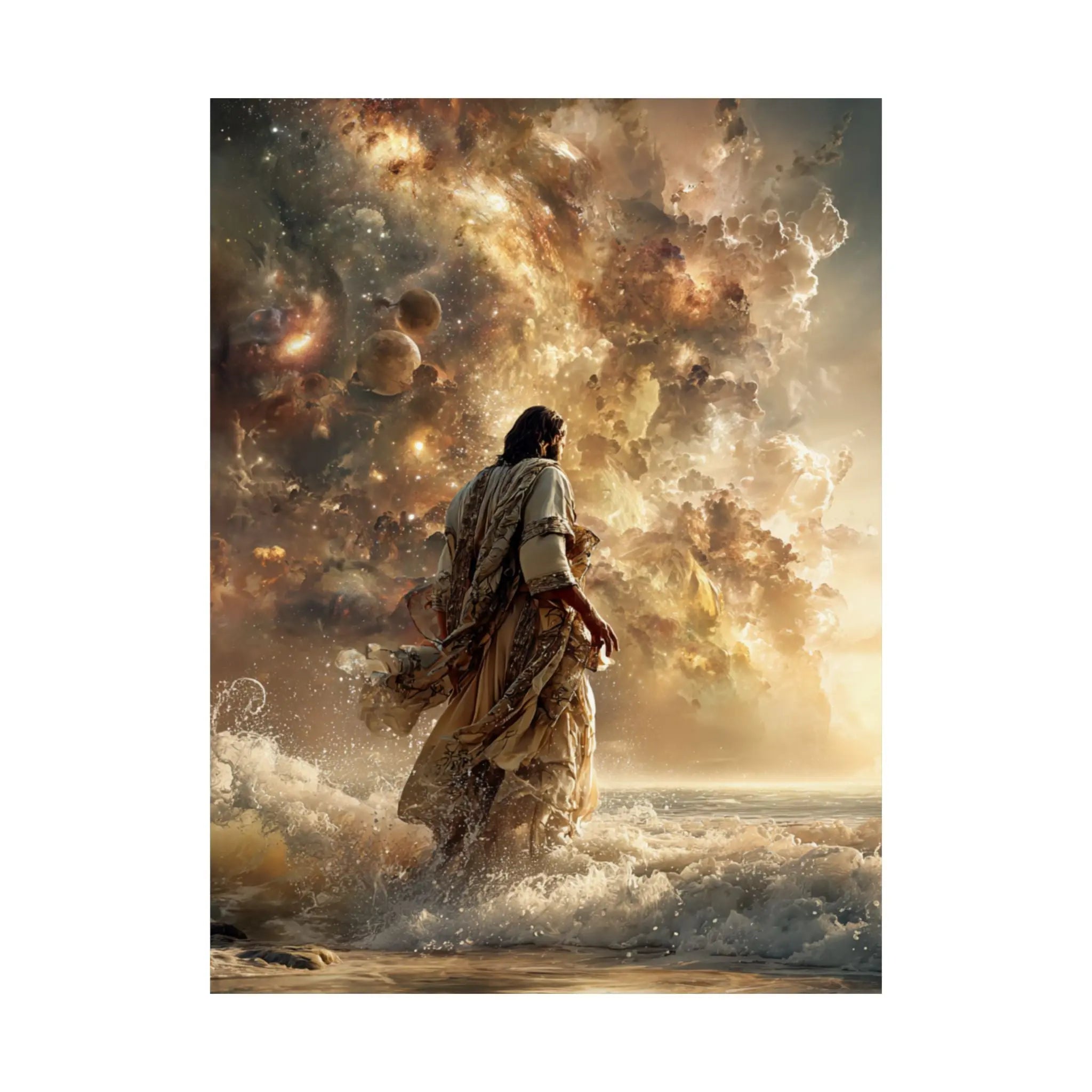 Religious Jesus Walking on Water Satin Poster — Inspirational Christian Wall Art (210gsm) Printify