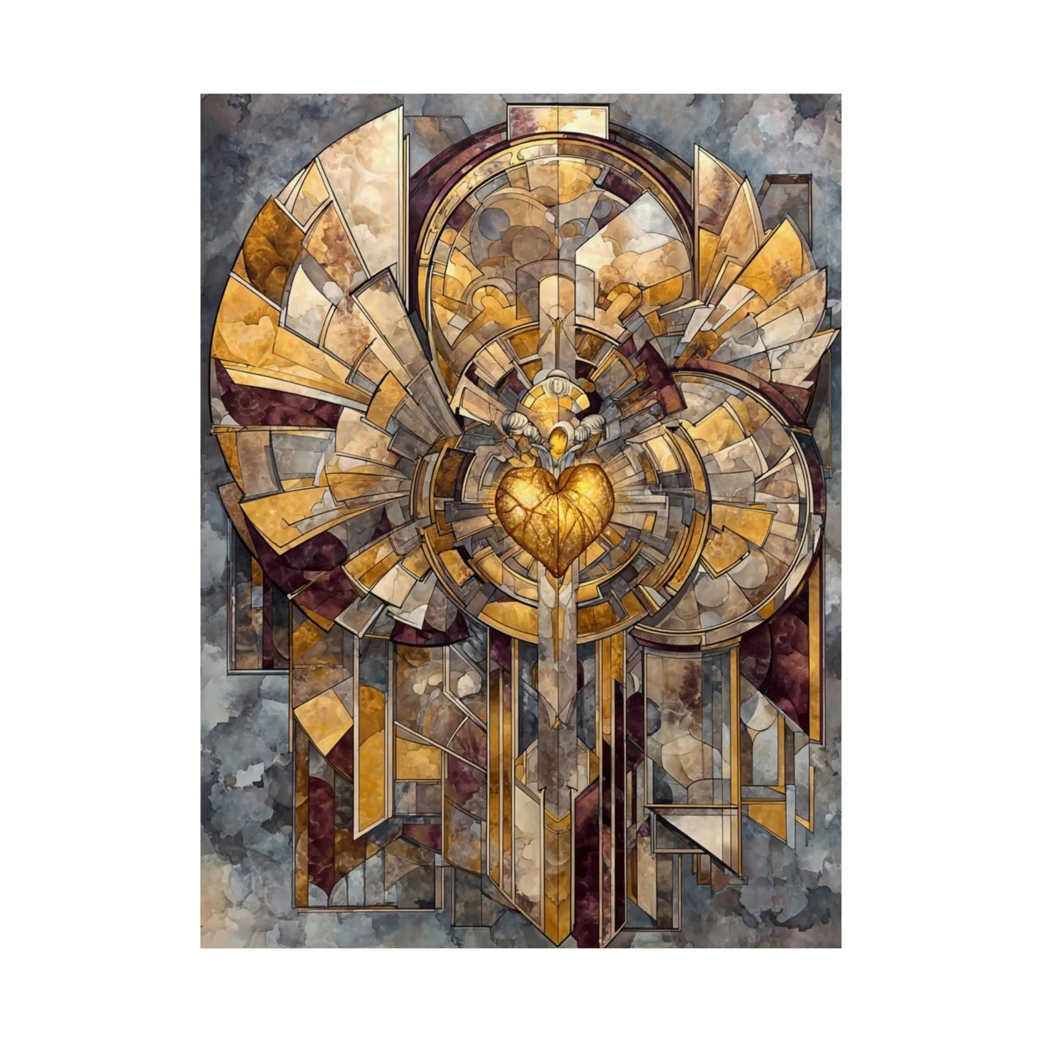 Satin Poster — Golden Sacred Heart Stained-Glass Art Print Printify