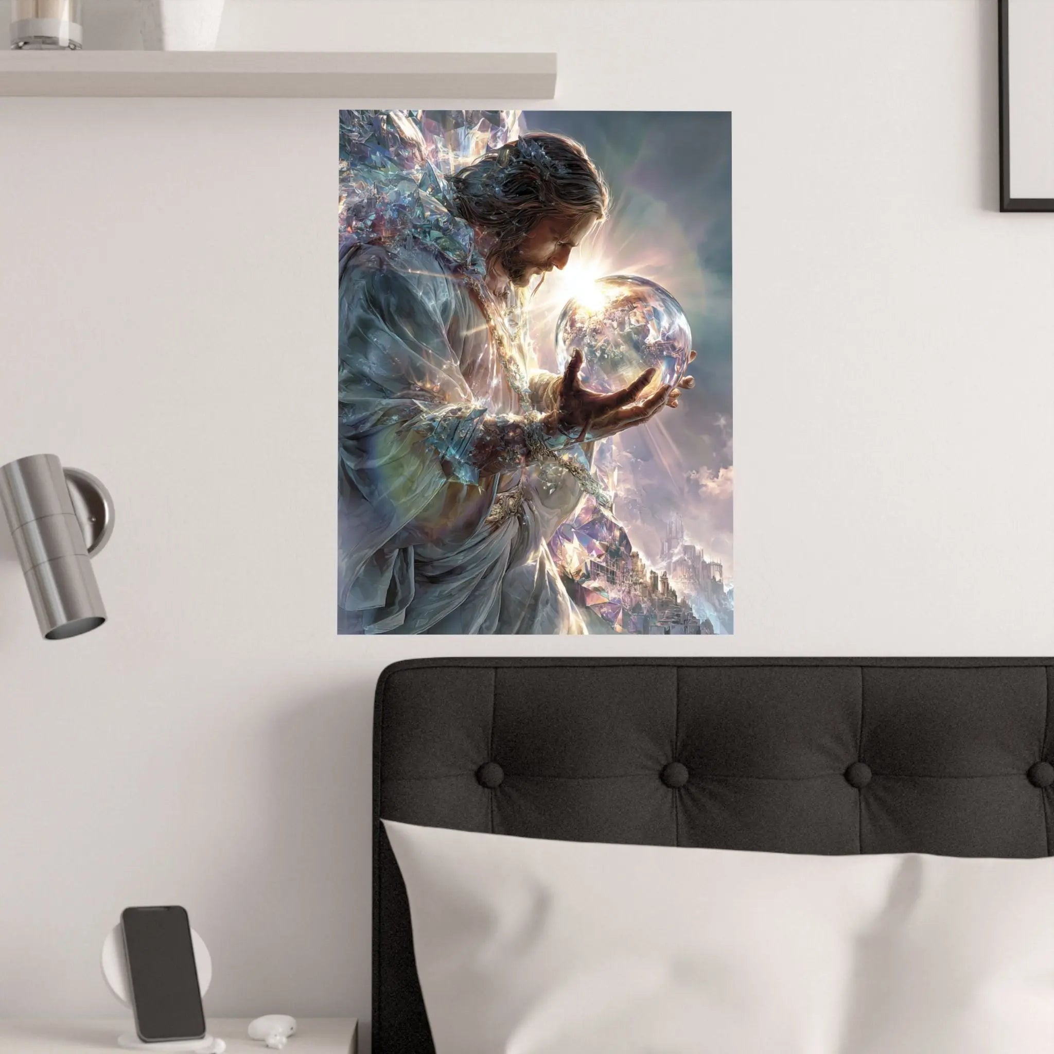Jesus Holding the World Satin Poster — Spiritual Christian Wall Art Printify